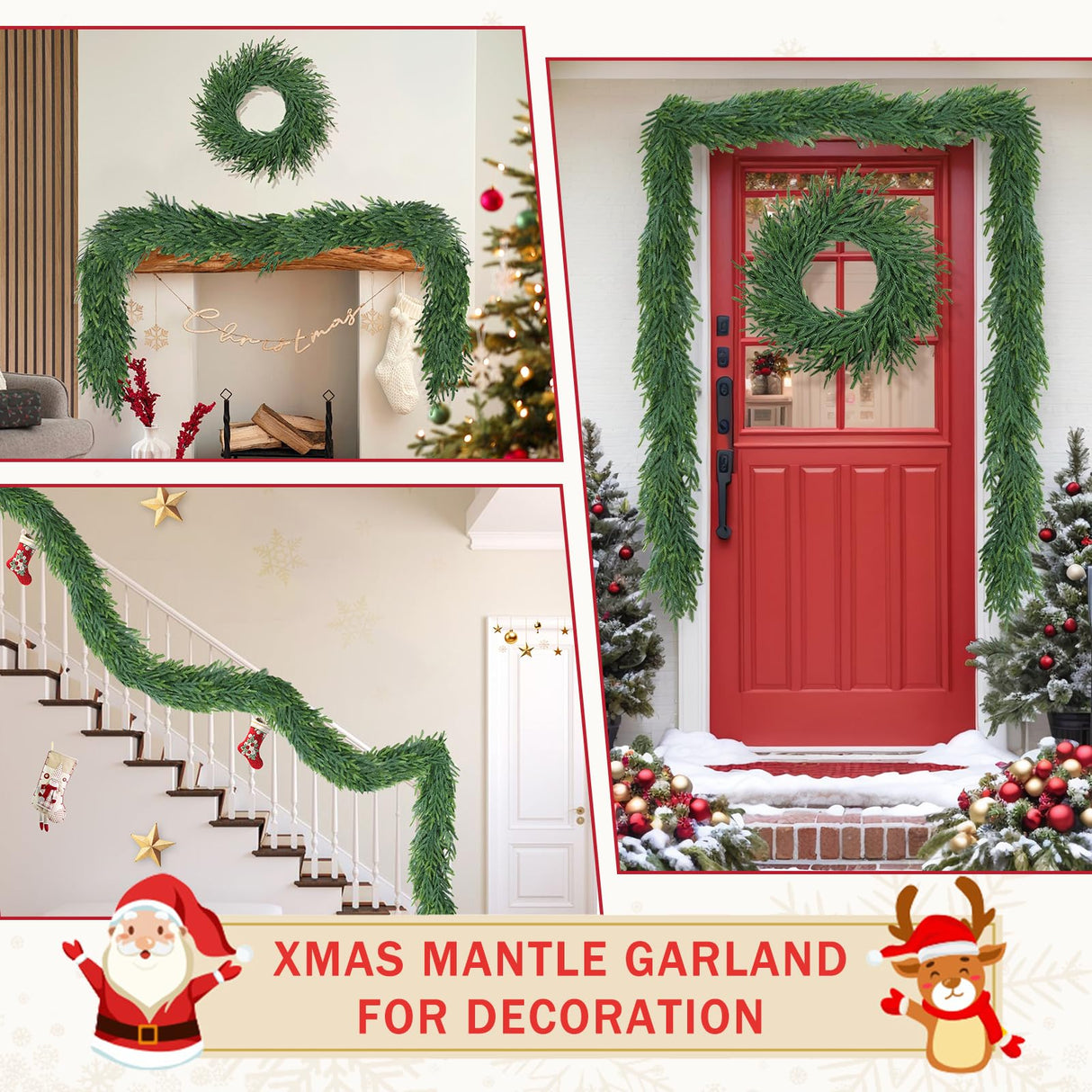 60 Inch Christmas Cedar Garland for Staircase Real Touch Droopy Bendable Lifelike Faux Xmas Garlands for Decoration Christmas Green Pine Mantle Garland Thanksgiving Table Decorations Outdoor Indoor LZNPA