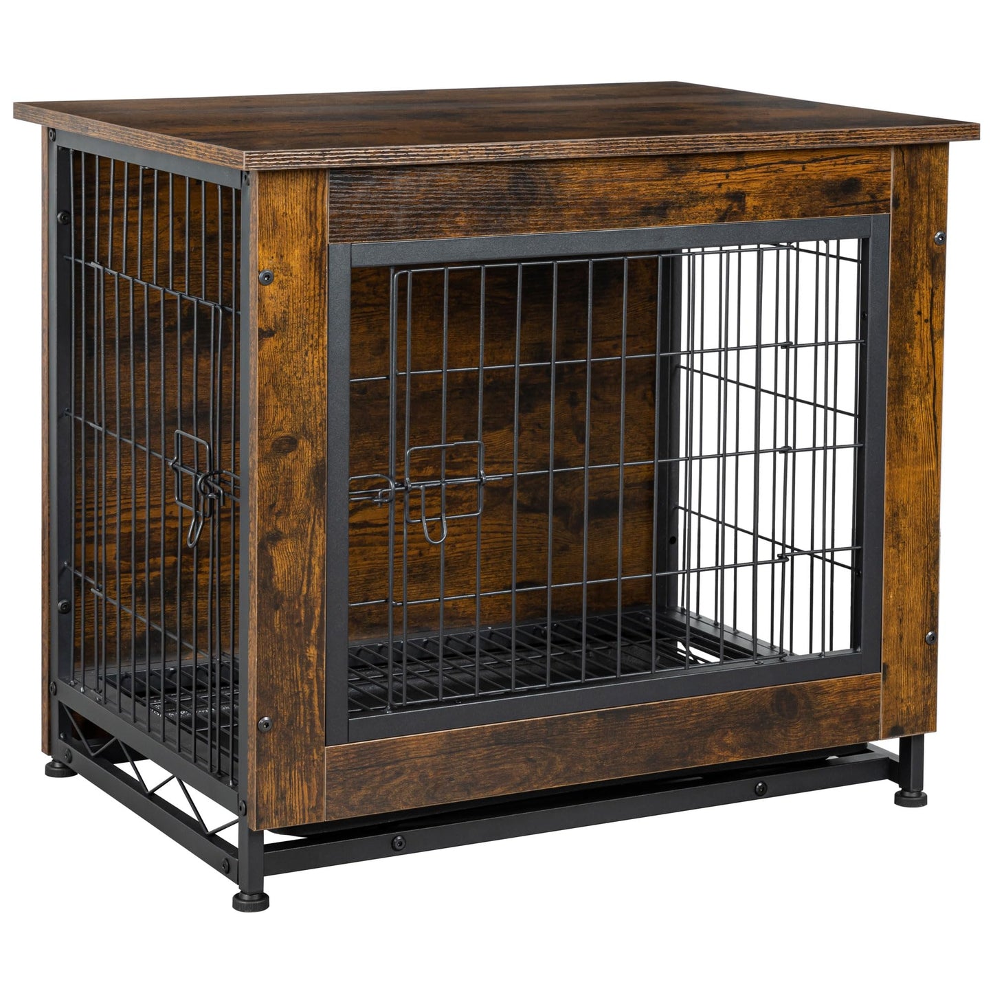 JY QAQA Dog Crate Furniture, Wooden Dog Crate Table, Double-Doors Dog Furniture, Indoor Dog Kennel, Dog House, Dog Cage Large - WoodArtSupply