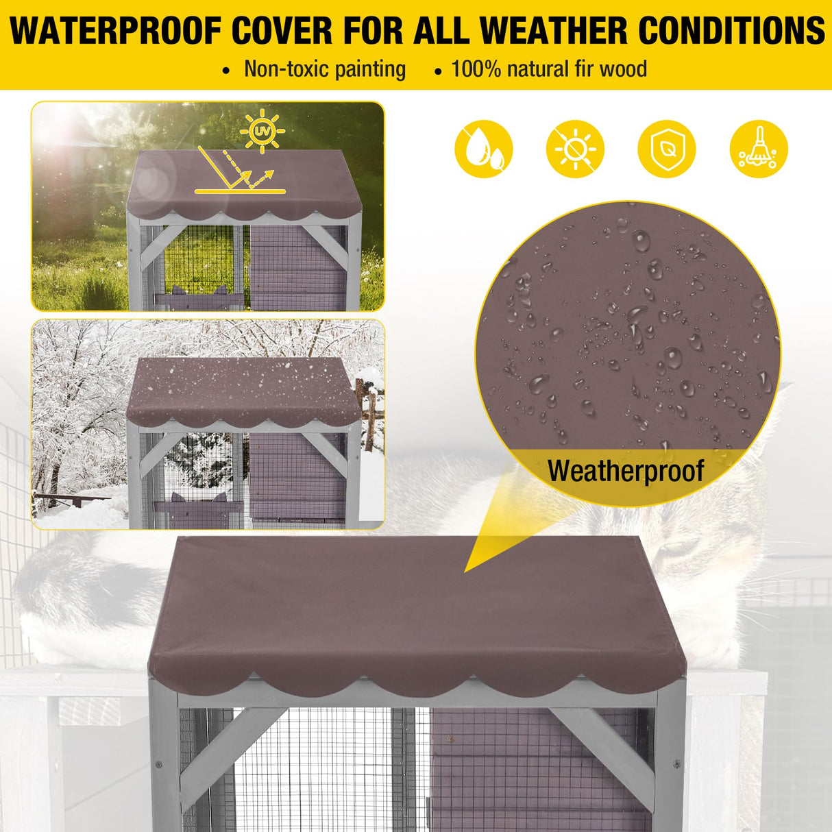 Cat House Outdoor Catio for Catis Mobile Enclosures on Wheels Large Cat Cage with Waterproof Cover,Resting House,62.8" Aivituvin