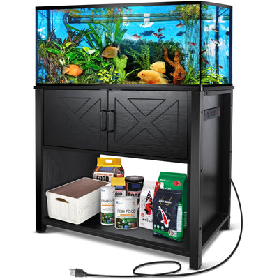 BEURUKU 40 Gallon Tank Stand with Cabinet and Power Outlets, Heavy Duty Metal Aquarium Stand for 40-50 Gallon Breeder Tank, Turtle Tank, Double Terrarium Stand, 660LBS Capacity, Black