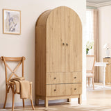 IFGET 71" Tall Arched Pantry Cabinet, Fluted Kitchen Storage Cabinet with Adjustable Shelves and 2 Large Drawers, Freestanding Morden Versatile Cupboard for Living Room, Bathroom, Natrual IFGET