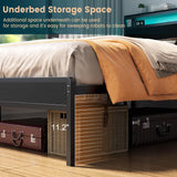 Homieasy Industrial King Size Bed Frame with Smart Charging Station and LED Lights Homieasy