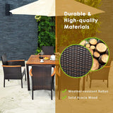 HAPPYGRILL 7 Pieces Patio Dining Set Outdoor Rattan Wicker Dining Set with Umbrella Hole, Removable Cushions, Table & Chairs Set with Acacia Wood Table Top HAPPYGRILL