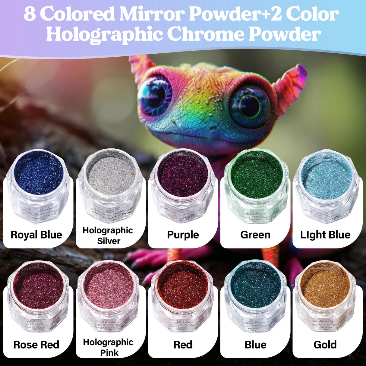 LET'S RESIN Chrome Powder,10 Colors Metallic Mirror Effect Chrome Powder for Nail, Holographic Pigment for Epoxy Resin, Slime, Crafting, Tumbler, Oil Painting LET'S RESIN