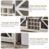 OKD Farmhouse Coffee Bar Cabinet with LED Lights, 55" Sideboard Buffet Table w/Sliding Barn Door & Wine and Glass Rack, Home Liquor Bar w/Storage Shelves for Dining Room,Antique White OKD