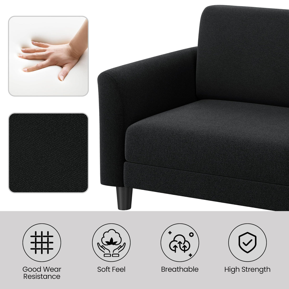Yaheetech 67" W Fabric Sofa Couch 2 Seater Loveseat Sofa with USB Charging Ports Upholstered Sofa Living Room Office Bedroom, Black Yaheetech