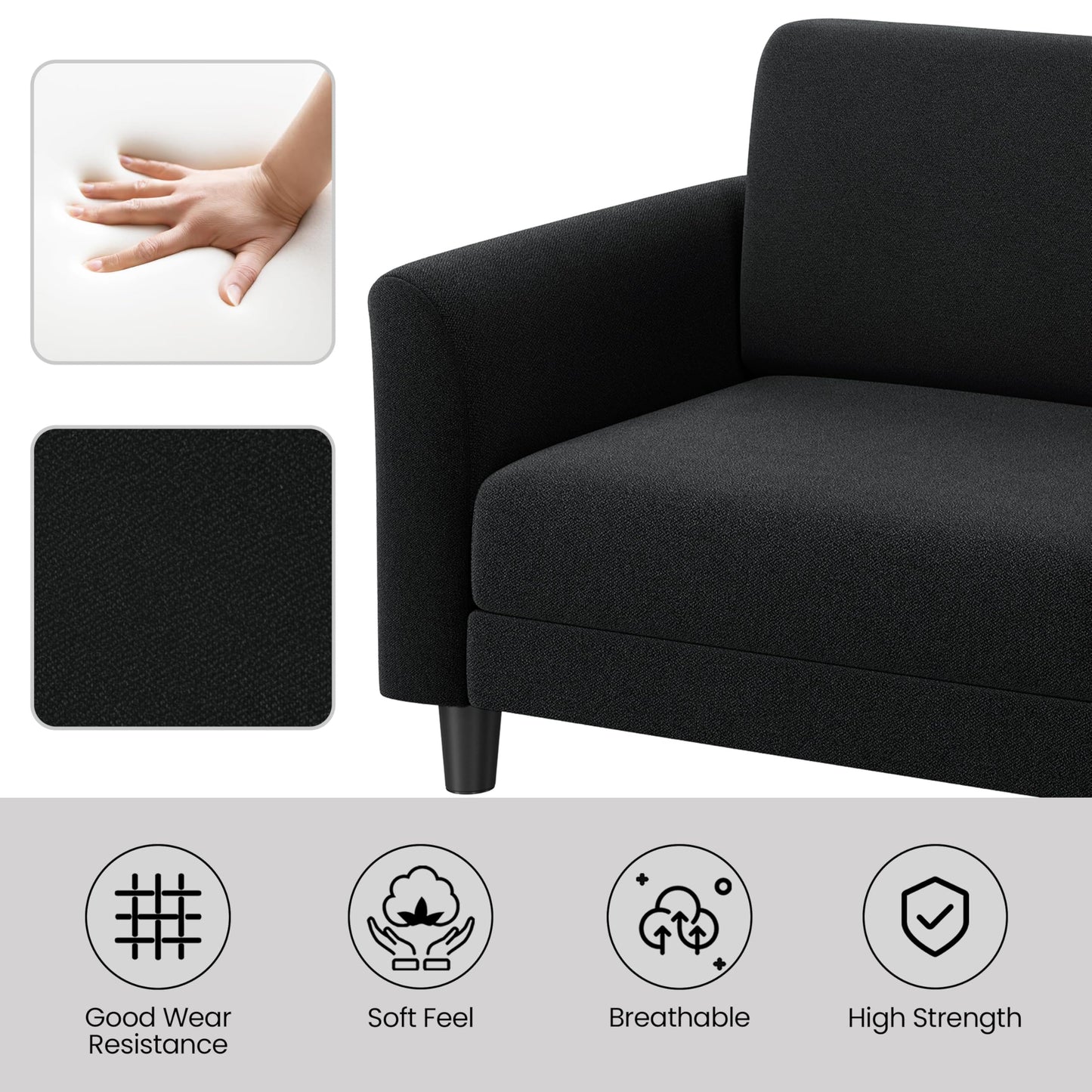 Yaheetech 67" W Fabric Sofa Couch 2 Seater Loveseat Sofa with USB Charging Ports Upholstered Sofa Living Room Office Bedroom, Black