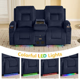 SnyFivv 68.9" Wall Hugger Recliners, Power Loveseat Recliner Sofa with Flip Back Console/Bluetooth Speaker/AC Outlets/LED Lights/Lumbar Pillows for Living Room, Movie Room, RVs, Home Theater (Blue) SnyFivv