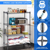 Healsmat Heavy Duty 4-Tier Shelving Units Adjustable, Wire Shelf with 800 lbs Capacity (200 per Shelf), 24" D x 14" W x 47 "H, Black, 4 Levels, Storage Shelf with Wheels & Leveling Feet HealSmart