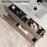 eclife 36" Wall Mounted Bathroom Vanity with Sink Combo Set, Floating Bathroom Storage Cabinet w/Bevelled Invisible Handles, 2 Drawers, Ceramic Sink & Black Faucet, Cement Grey eclife