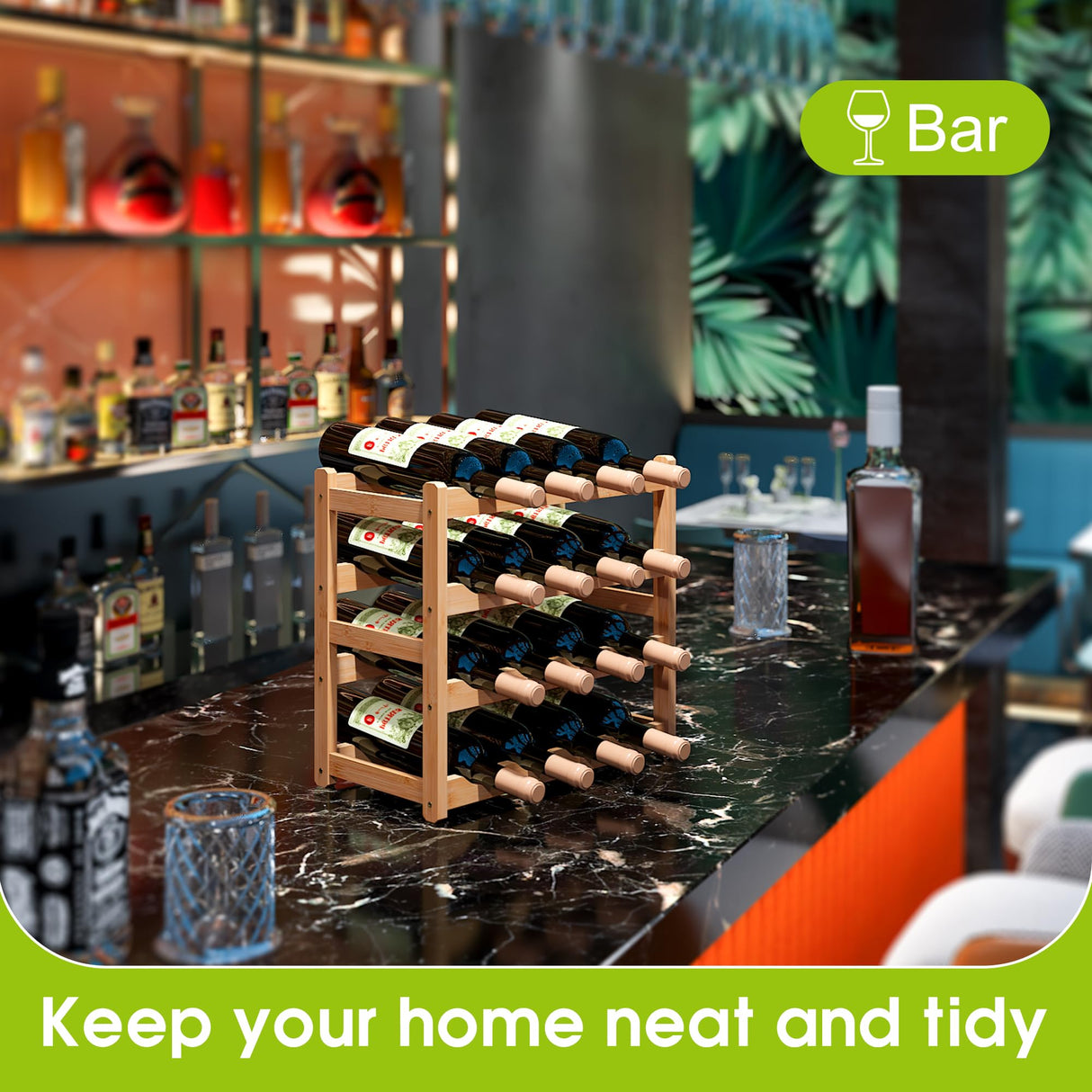 BMOSU Bamboo Wine Rack Wine Storage Cabinet Shelf 16 Bottle Wine Racks Countertop Solid and Practical for Kitchen Dining Room Pantry - 4 Tiers Wine Rack(Natural) BMOSU