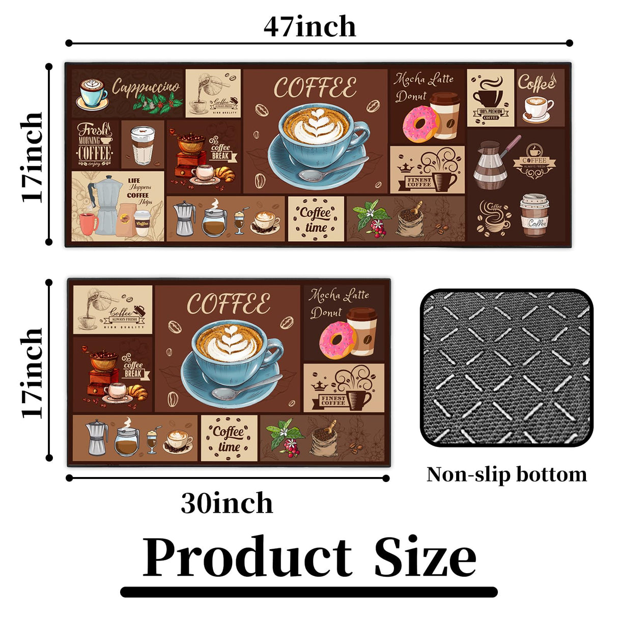 SHUNLCD Coffee Kitchen Decor Rug 2 Piece Set, Country Farmhouse Style Kitchen Floor Mat, Absorbent and Washable Runner Decorations Rug 17×30+17×47 Inches SHUNLCD