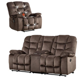 HAOMARKETS 2-Piece Recliner Sofa Set, Include Single Power Recliner Chair with Massage & Heat and Manual 2-Seater Loveseat Reclining Couch with Hidden Storage and Cup Holders for Living Room, Brown HAOMARKETS