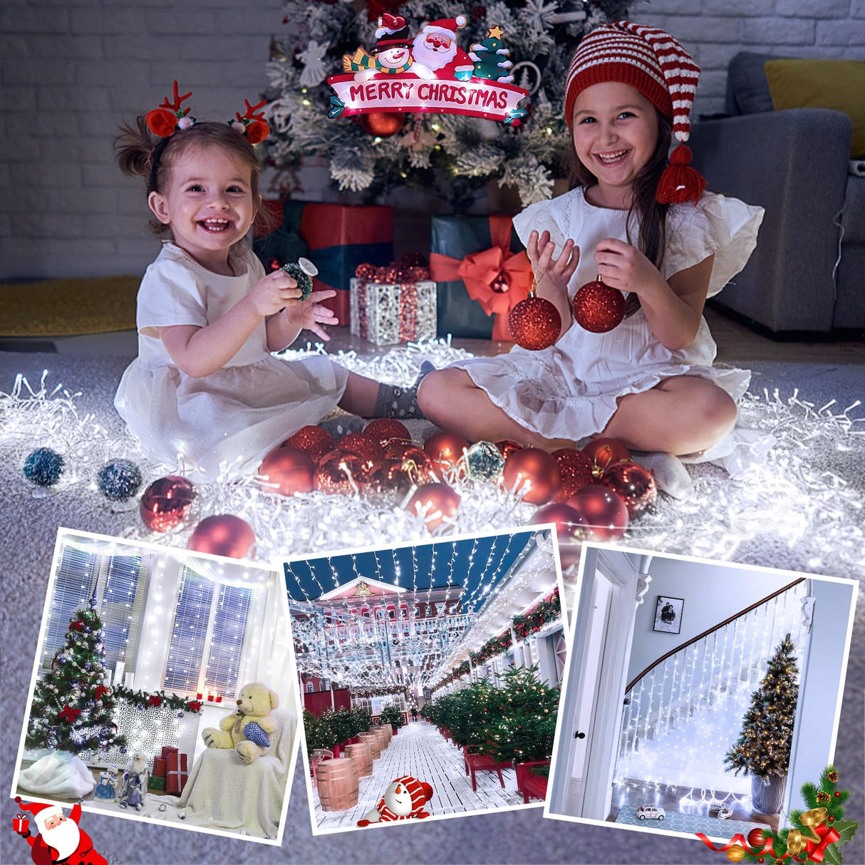 JMEXSUSS 66ft 200 LED White Christmas String Lights Indoor Bedroom, Connectable String Lights Outdoor Clear Wire, 8 Modes Twinkle String Lights Plug in for Classroom Tree Wedding Christmas Decoration JMEXSUSS