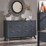 T4TREAM Fluted 6 Drawers Dresser, 54" Wide Modern Chest of Drawers with Faux Marble Top, Curved Profile Design, Dresser TV Stand, Wood Drawer Organizer for Bedroom, Living Room, Hallway, Dark Grey T4TREAM