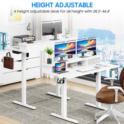 Vabches Electric Standing Desk Adjustable Height, LED Stand Up Desk with Drawers and Charging Station 48 Inch Ergonomic Sit Stand Desk with Storage Uplift Work Desk for Home Office - WoodArtSupply