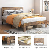 YHJIV Wood King Bed Frame with Headboard, Rustic Farmhouse Platform Bed Frame with 12 Wood Slats Support, No Box Spring Needed, Easy Assembly (Vintage Brown, King) YHJIV