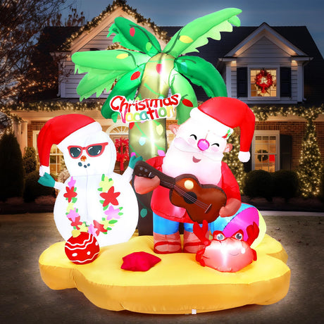 Arrowbash Christmas in July Santa Inflatables Decorations, 7 ft Hawaiian Beach Vacation Snowman Outdoor Decorations, Build in LED for Xmas Yard Indoor Outdoor Garden Lawn Holiday Party Decor Arrowbash
