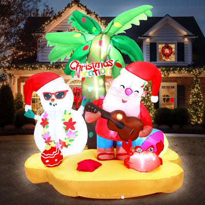 Arrowbash Christmas in July Santa Inflatables Decorations, 7 ft Hawaiian Beach Vacation Snowman Outdoor Decorations, Build in LED for Xmas Yard Indoor Outdoor Garden Lawn Holiday Party Decor
