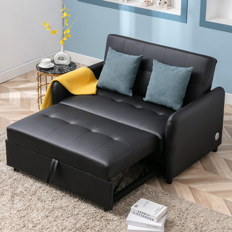 Merax Convertible PU Leather Sleeper Sofa Bed, 51" Modern Adjustable Pull Out Bed Lounge Chaise Oversized Armchair with 2 Side Pockets for Home Office Merax