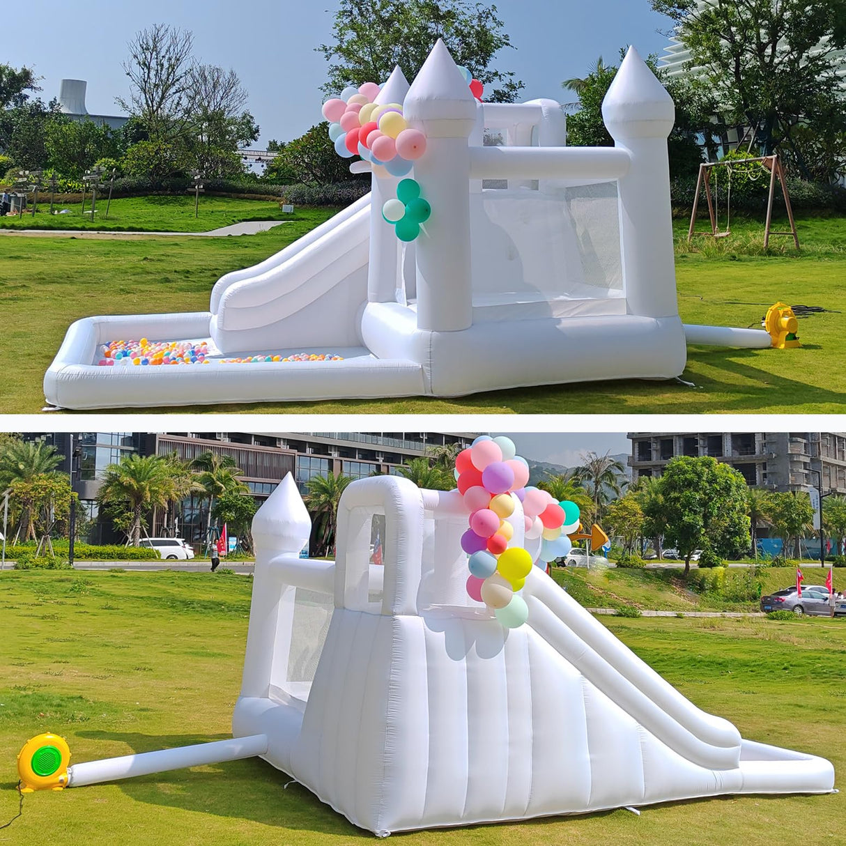 13.5ft * 9.5ft White Bounce House with Ball Pit and Blower, White Bounce House Castle for Kids Birthday Parties, Events Felizhus