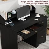 TTVIEW Computer Desk with Drawers and Hutch Shelf, Wood Executive Desk Writing Study Table with 43” Wide Tabletop, Small Desk with File Drawer for Home Office Bedroom, Black TTVIEW