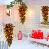 Lineshading 2 Pcs 36'' Pre Lit Artificial Christmas Teardrop Swag Christmas Teardrop LED Prelit Light up Christmas Wreaths Swag Christmas Garland Swag with Red Berries Indoor Outdoor Hanging Decor Lineshading