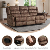 EBELLO Reclining Sofa for Living Room, Extra Wide Modern Overstuffed 3 Seat Recliner Manual Sofa Chair, Breathable Soft Fabric and Padded Seat, Brown EBELLO