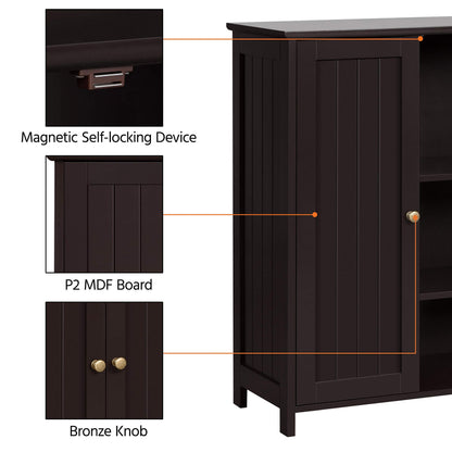 Topeakmart Bathroom Floor Cabinet Double Doors Free-standing Storage Cabinet with Adjustable Shelves, Anti-toppling Design, Espresso - WoodArtSupply