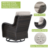 Rilyson Wicker Patio Furniture Set - 5 Piece Rattan Outdoor Sectional Conversation Sets with 2 Swivel Rocking Chairs,2 Ottomans and 1 Side Table for Porch Deck Garden(Brown/Beige/Smile) Rilyson