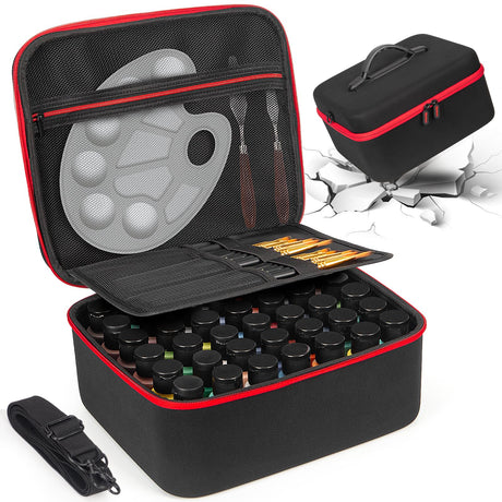 Bjabtan Acrylic Paint Organizer for 2 fl oz Acrylic Paint, Case for Apple Barrel/for FolkArt/for HissiCo Acrylic Paint, Acrylic Paint Storage Organizer for 42 Bottles, Craft Paint Organizer, Black Bjabtan