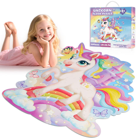 Floor Puzzles for Kids Ages 3-5,54 Pieces Unicorn Puzzle Toys for Girls 4-6,Large Jigsaw Puzzles for Toddlers,Educational Toys Birthday Halloween for Girls 3 4 5 6 7 8 Year Old(Unicorn) Sticeard