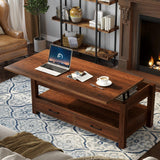 Rolanstar Coffee Table, Lift Top Coffee Table with Drawers and Hidden Compartment, Retro Central Table with Wooden Lift Tabletop, for Living Room,Espresso Rolanstar