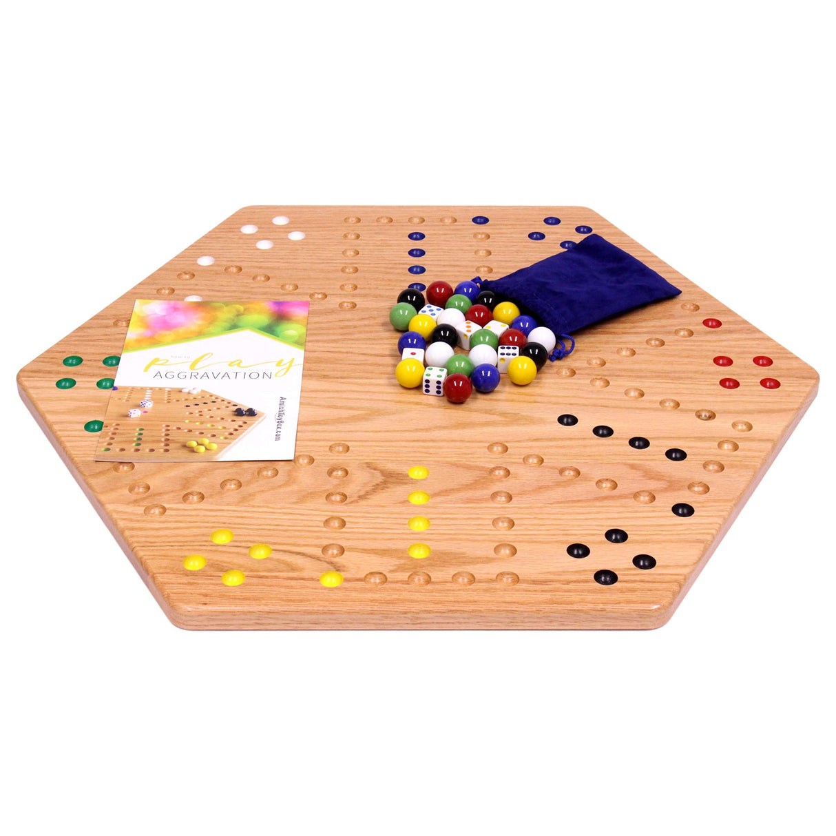 AmishToyBox.com Wahoo Wooden Marble Game Board Set - Large 24" Wide - Solid Oak Wood - Double-Sided - with Large 22mm Marbles and Dice Included AmishToyBox.com
