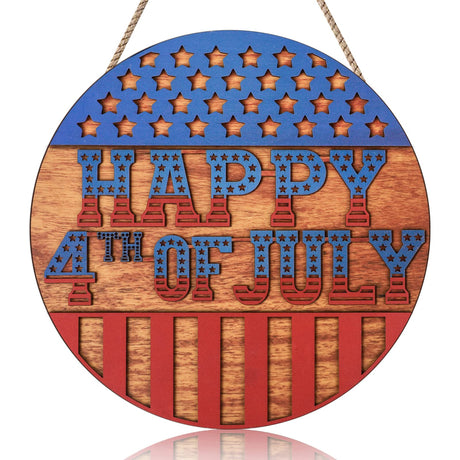 Patriotic Wooden Hanging Door Decorations 4th of July Front Door Wall Porch Decor 3D Wooden Hanging Sign Stars and Stripes Door Wall Decorations for Independence Day Memorial Day Wreaths Home clothmile