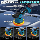Boka Bay Cordless Car Buffer Polisher Kit with 21V 2x2000mAh Batteries & 9 Pcs Attachments, Car Polisher with 8 Variable Speed 2800-5500RPM, Orbital Polisher for Detailing, Sanding, Scratch Removing Boka Bay
