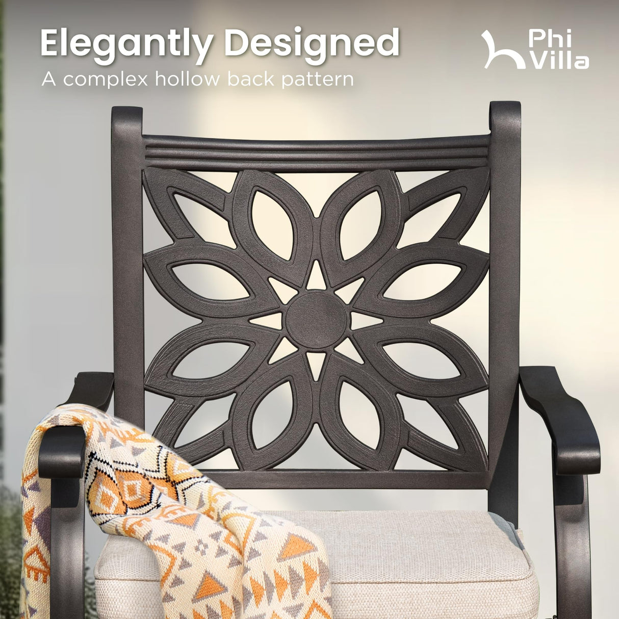 PHI VILLA 7 PCS High Bar Patio Dining Set, Cast Aluminum Outdoor Bar Set for 6 with 54" Round Bar Table and 6 Outdoor Swivel Bar Stool Chairs with Seat Cushion PHI VILLA
