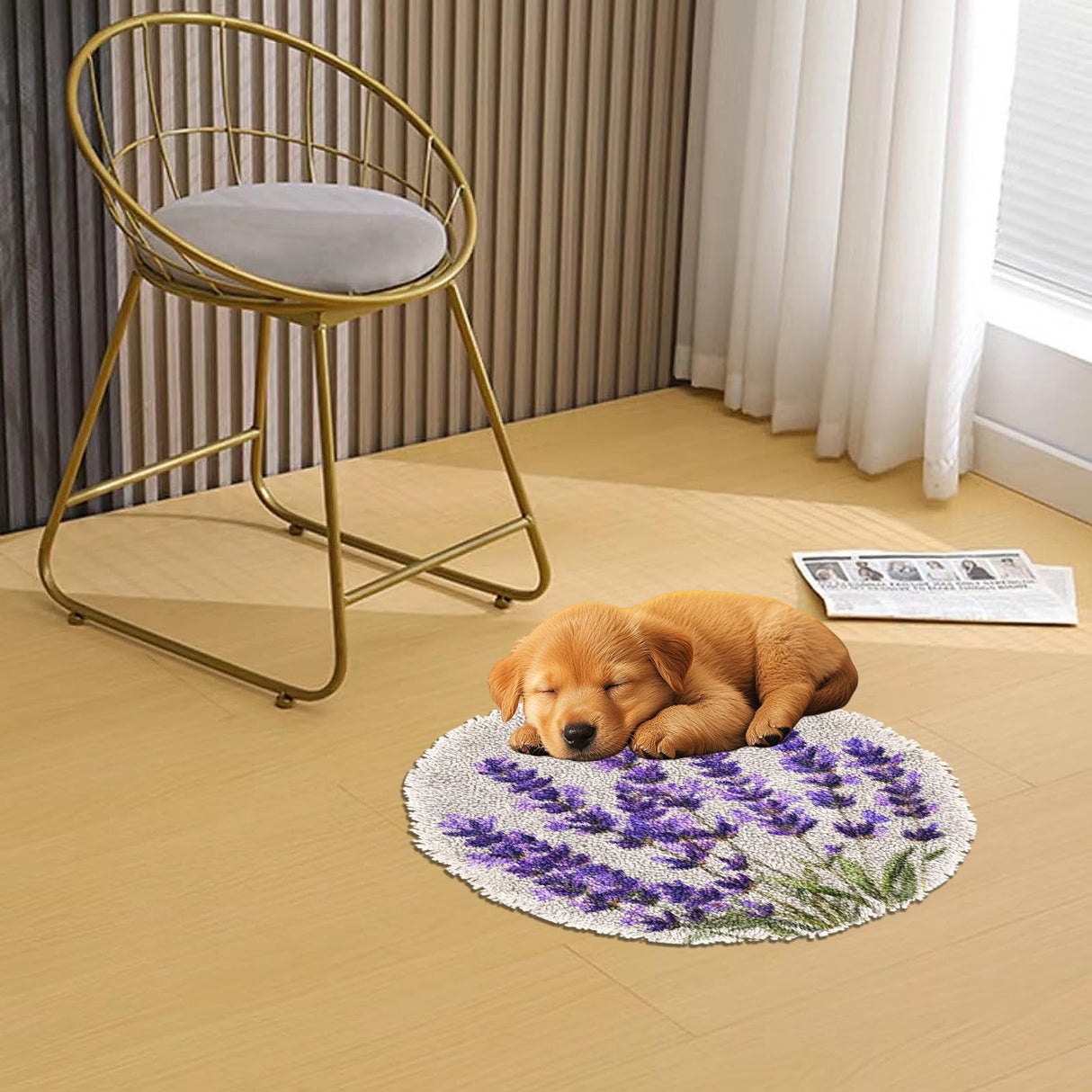 Latch Hook Rug Kit Lavender Flower Stamped Handmade Round Shape Carpet Crochet Yarn Craft DIY Hook and Latch Door Mat Tapestry for Christmas Home Floor Decor 50x50cm(1) Generic