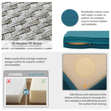 WAROOM Patio Furniture Set 6 Piece Grey Wicker Outdoor Furniture Patio Sectional Sofa Couch PE Rattan Conversation Sets with Fire Pit Table, Peacock Blue Cushion WAROOM