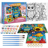 Kids Paint By Number Kits Age 8-12, 3 Pack 8x10 Inch Framed Canvas With 24x3ml Acrylic Pots, 6 Brushes, Painting Kits For Kids, Crafty By Numbers With Paint, 6-10 Year Old Girl Christmas Gift Jovial & Joyful