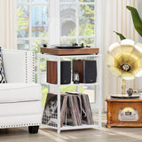 LELELINKY Large White Record Player Stand, 3 Tier Big End Table with Vinyl Storage, Turntable Stand, Industrial Printer Tables, Modern Nightstand for Living Room, Bedroom, Office LELELINKY