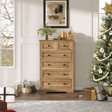 FFBCFDK Farmhouse 6 Drawers Dresser Chests for Bedroom, Rustic 6 Chest of Drawers, Wood Dressers Organizer for Closet, Modern Storage Organizer Cabinet for Living Room, Hallway, Entryway, Natural Oak FFBCFDK