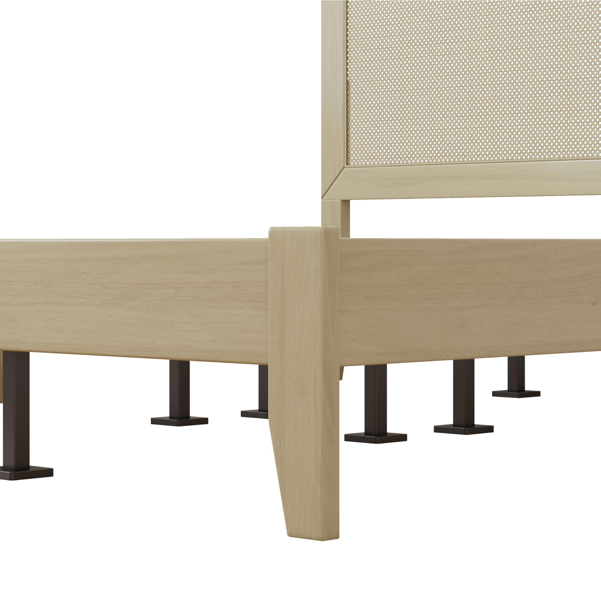 Christopher Knight Home Eudoca Natural Farmhouse Rubberwood Platform King Bed Frame with Woven Rattan Headboard, Solid Wood Bed, Bedroom Furniture, No Box Spring Needed, Noise-Free with Middle Legs Christopher Knight Home