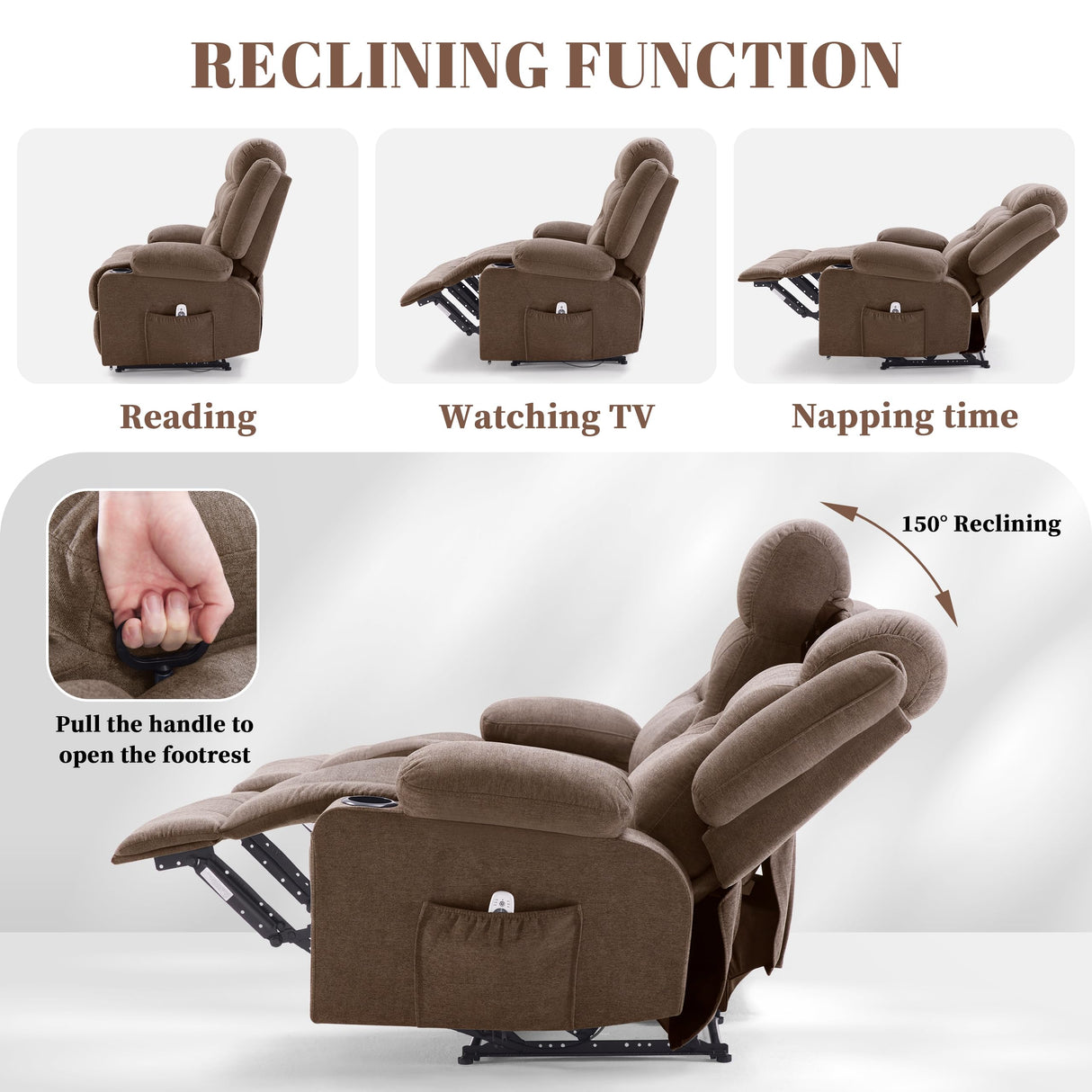 Weture Oversized Recliner Loveseat with Heat and Massage, Wall-Hugger Reclining Sofa with Cup Holders and USB Port, Big Large 2-Seater Double RV Recliner Loveseat for Living Room (Fabric, Brown) Weture
