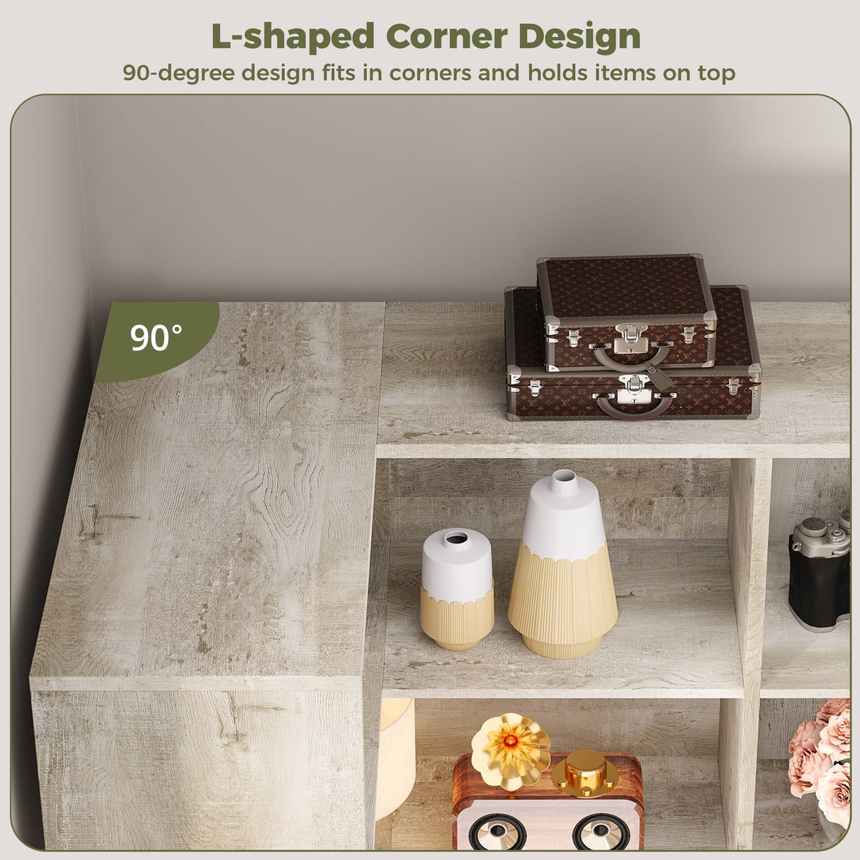 IRONCK Corner Bookshelf, 76" Tall Corner Bookshelves, 6 Tiers L-Shaped Bookcase with 10 Open Shelves and 2 Storage Drawers for Living Room or Home Office IRONCK