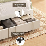 viplov King Bed Frame with Storage Drawers, Upholstered Platform Bed with Headboard and Wingboard, No Box Spring Needed, NO Noise, Easy Assembly, Wooden Support Slats, Beige viplov