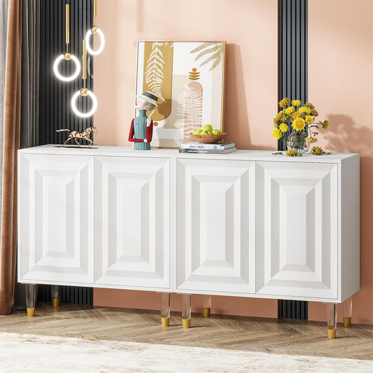 Tribesigns Sideboard Buffet Cabinet, 63 Inch Modern Kitchen Accent Cabinet with 4 Doors and Storage Shelves, White Credenzas Console Bar Cabinet for Living Room, Dining Room, Entryway, Office - WoodArtSupply