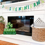 Happy St. Patrick's Day Wood Block Table Sign, Wooden Shamrock Table Top Decorations Tiered Trays Desk Shelf Irish Home Office Coffee Bar Decor 3 Pieces Green OEQSHMY