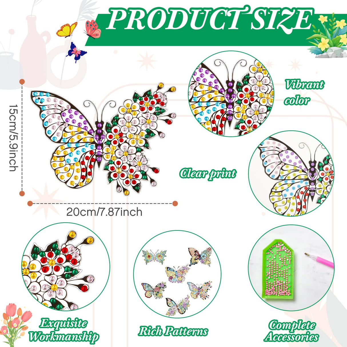 Lenwen 6 Pcs Diamond Art Stained Glass Window Clings Christmas Diamond Art Kits DIY Butterfly Window Stickers for Suncatchers Adults Crafts Home Wall Decor Gifts Lenwen