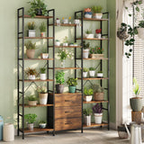 AFLUI Triple Bookshelf with 3 Fabric Drawers, 6-Tier Book Shelf and 10 Display Shelves, Industrial Large Bookcase for Home & Office, Rustic Brown, 47'' Wide AFLUI